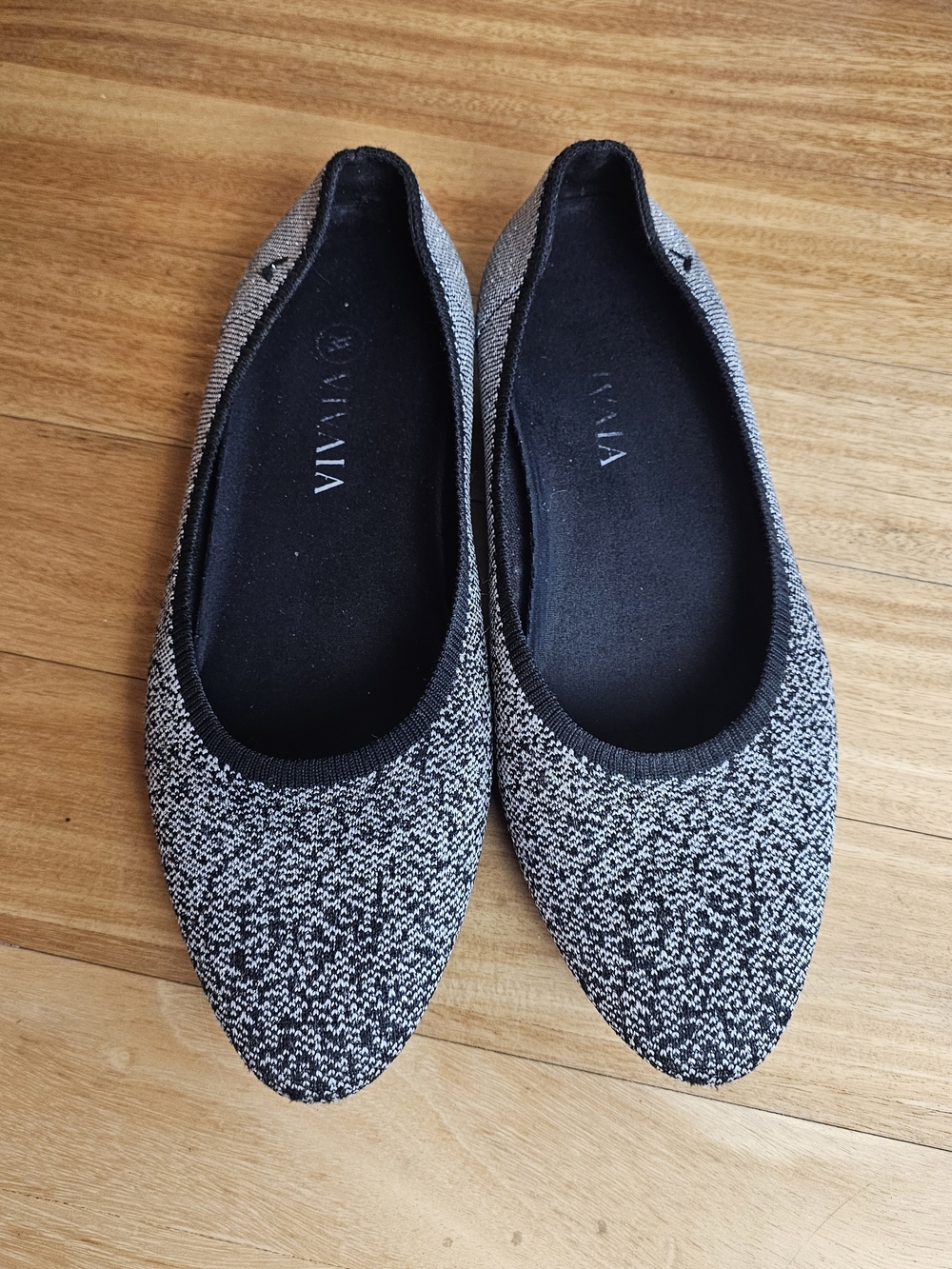 Vivaia Claire Ballet Flat Slip On Black And Silver Metallic Size 41 Or 9.5US